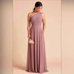 Birdy Grey Kira Bridesmaid Gown Maxi Dress One Shoulder Dark Mauve Small $109